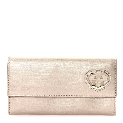 Gucci Shangai Calfskin Lovely Heart Continental Wallet Metallic Beige 1 of 7