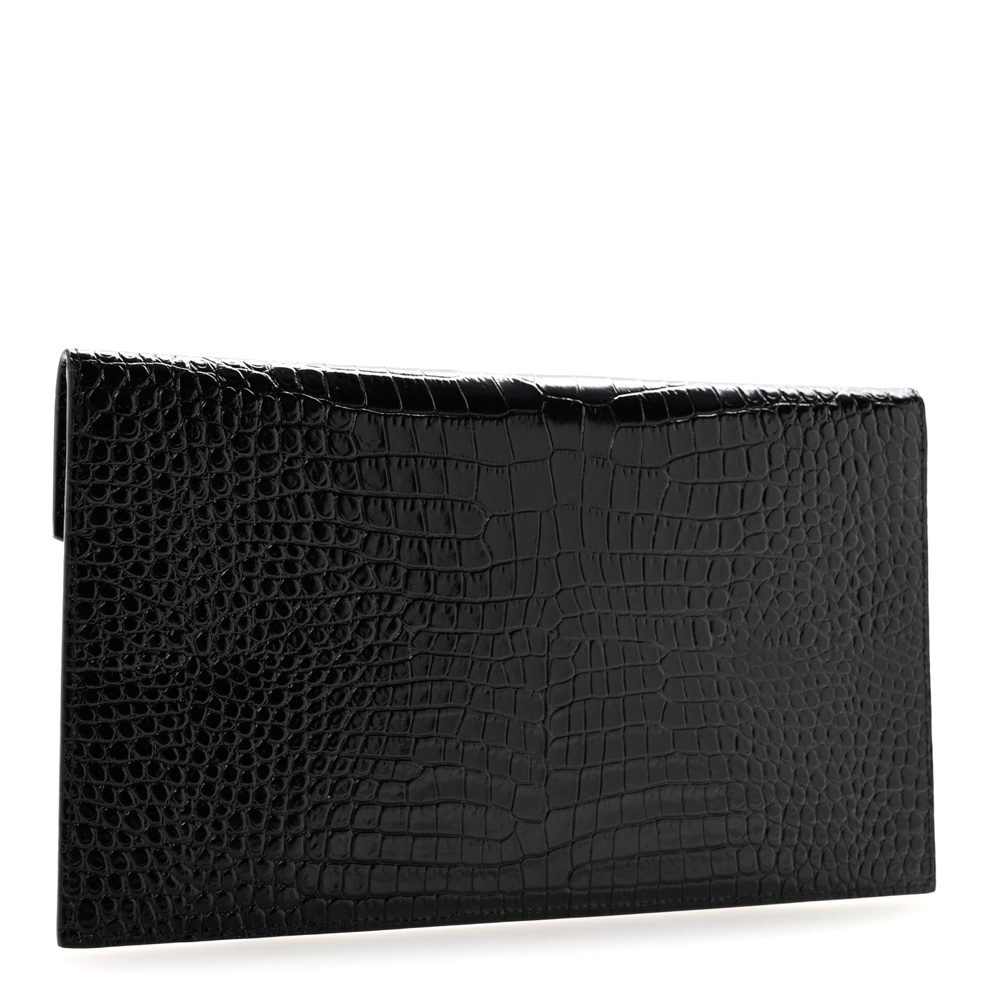 Calfskin Crocodile Embossed Uptown Monogram Clutch Black
