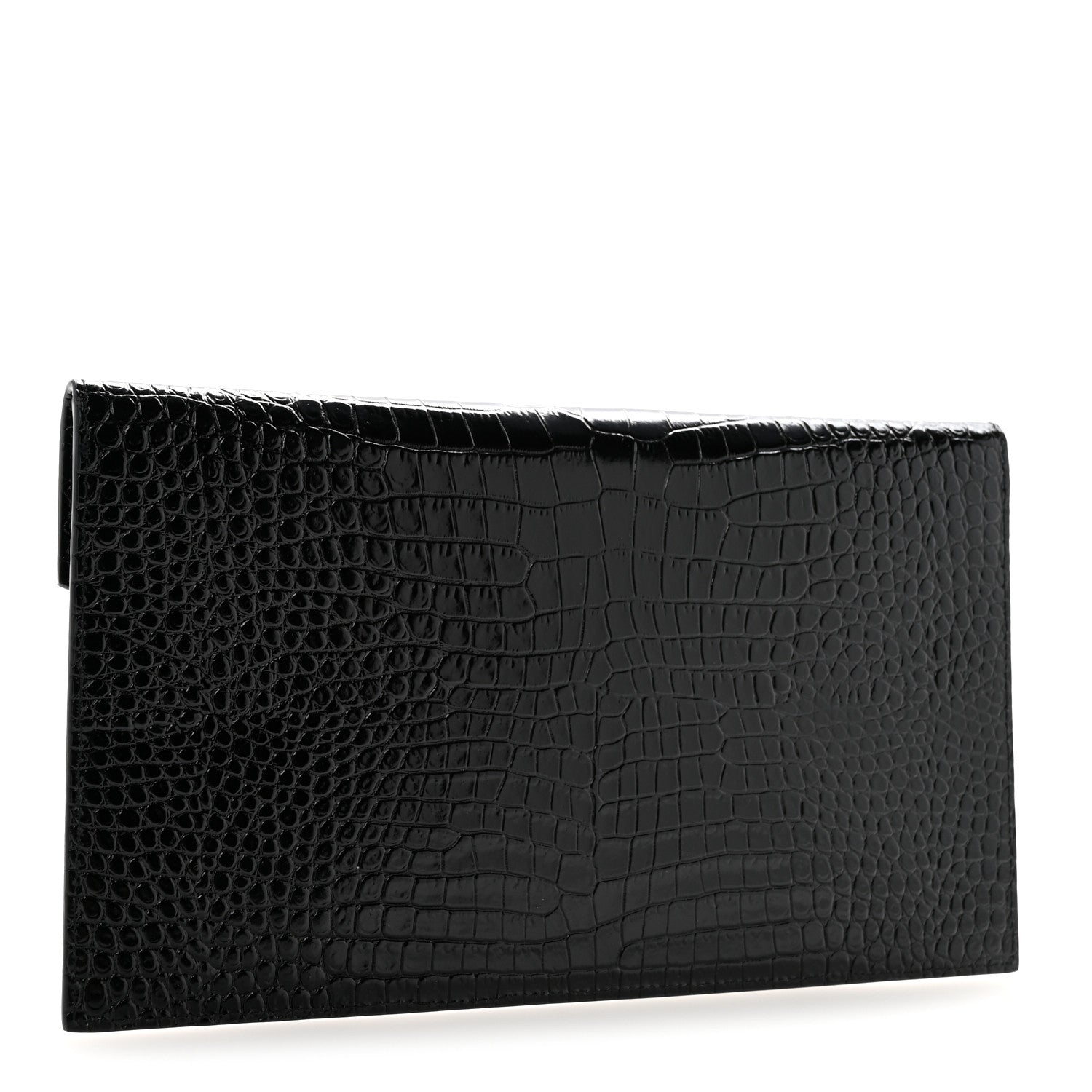 Saint Laurent Calfskin Crocodile Embossed Uptown Monogram Clutch Black 3 of 13