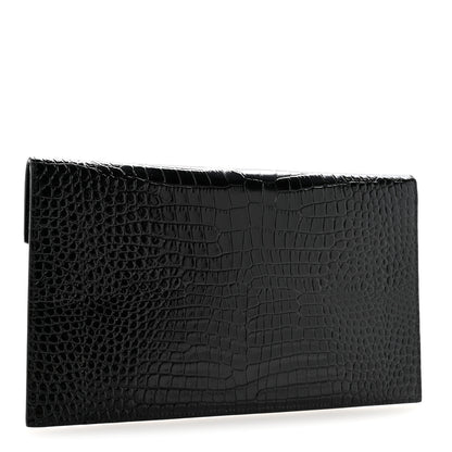 Saint Laurent Calfskin Crocodile Embossed Uptown Monogram Clutch Black 3 of 13