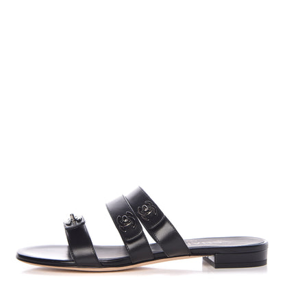 Chanel Calfskin CC Turnlock Mule Sandals 36 Black 1 of 10