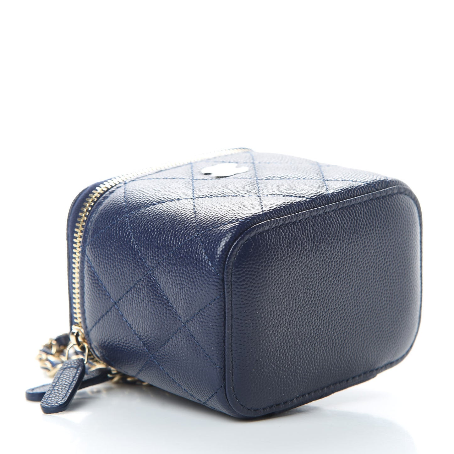 Caviar Quilted Mini Vanity Case With Chain Navy Blue