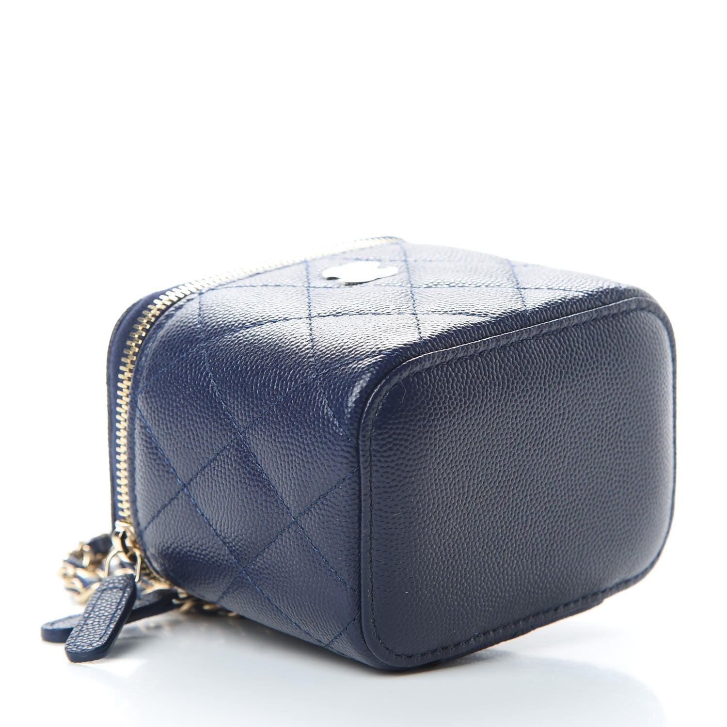Chanel Caviar Quilted Mini Vanity Case With Chain Navy Blue 4 of 11