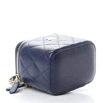 Chanel Caviar Quilted Mini Vanity Case With Chain Navy Blue 4 of 11