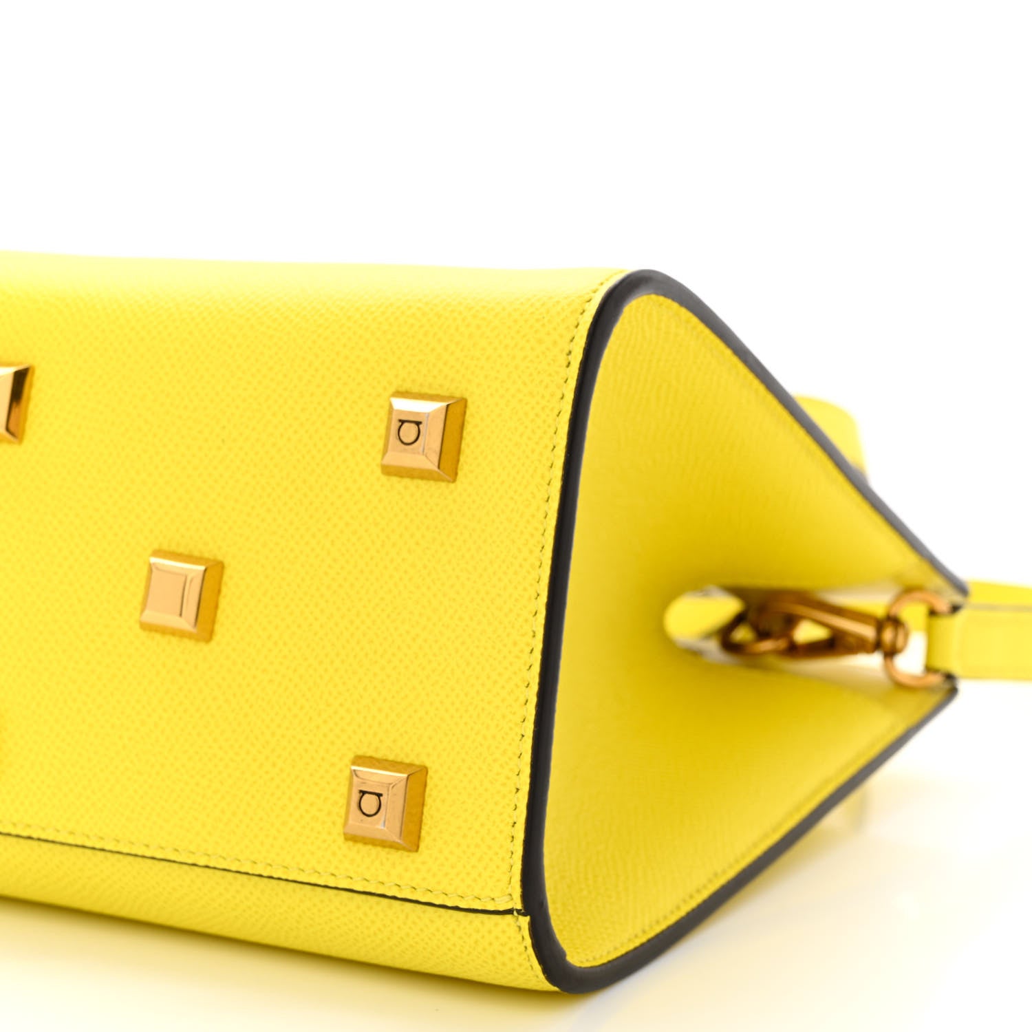 Salvatore Ferragamo Hammered Calfskin The Studio Box Bag Yellow 10 of 10