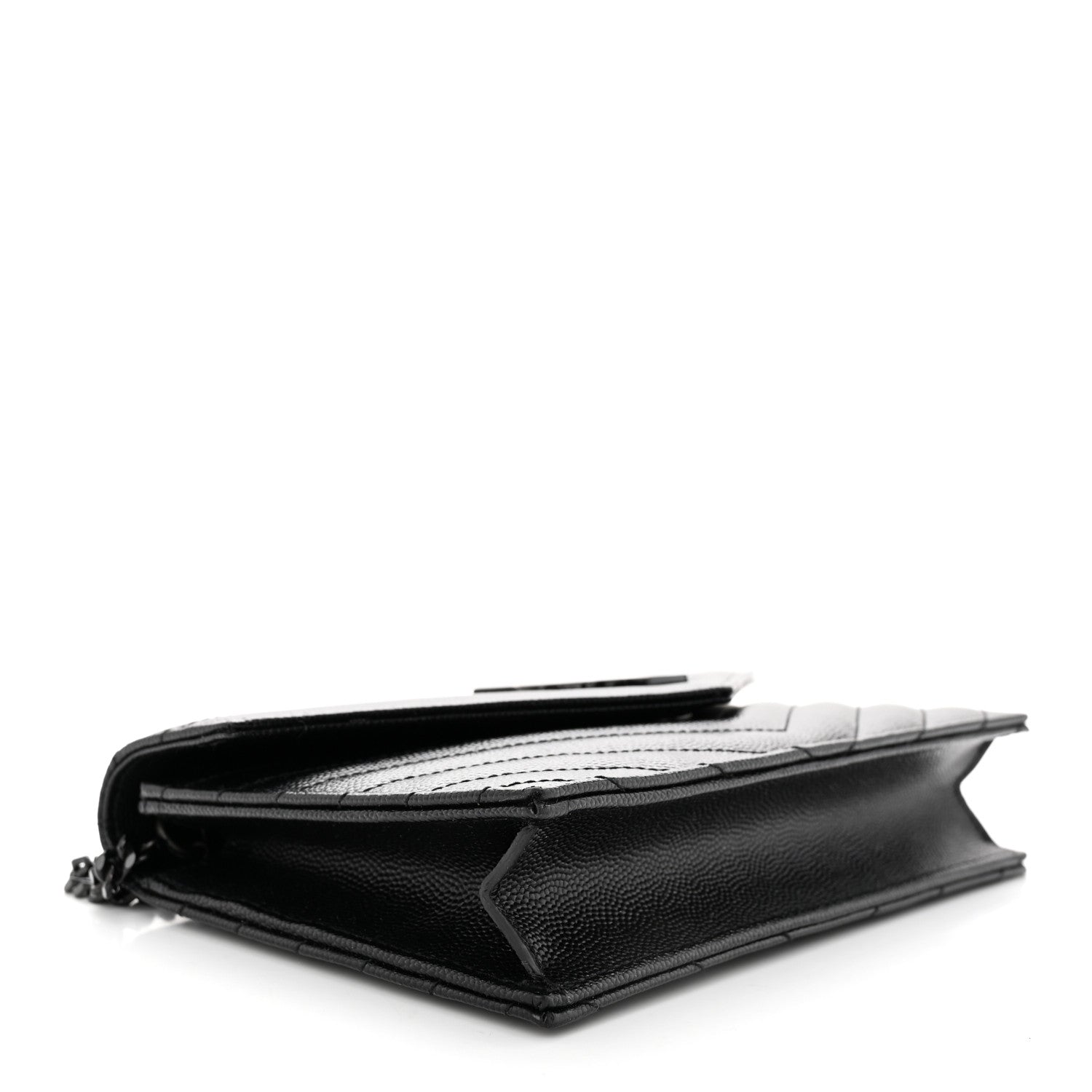 Saint Laurent Grain De Poudre Matelasse Chevron Monogram Monochrome Envelope Chain Wallet Black 4 of 12
