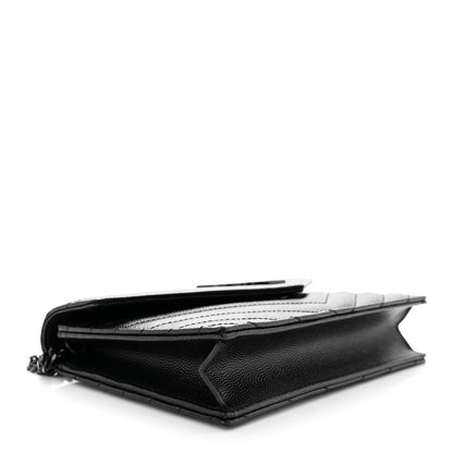 Saint Laurent Grain De Poudre Matelasse Chevron Monogram Monochrome Envelope Chain Wallet Black 4 of 12