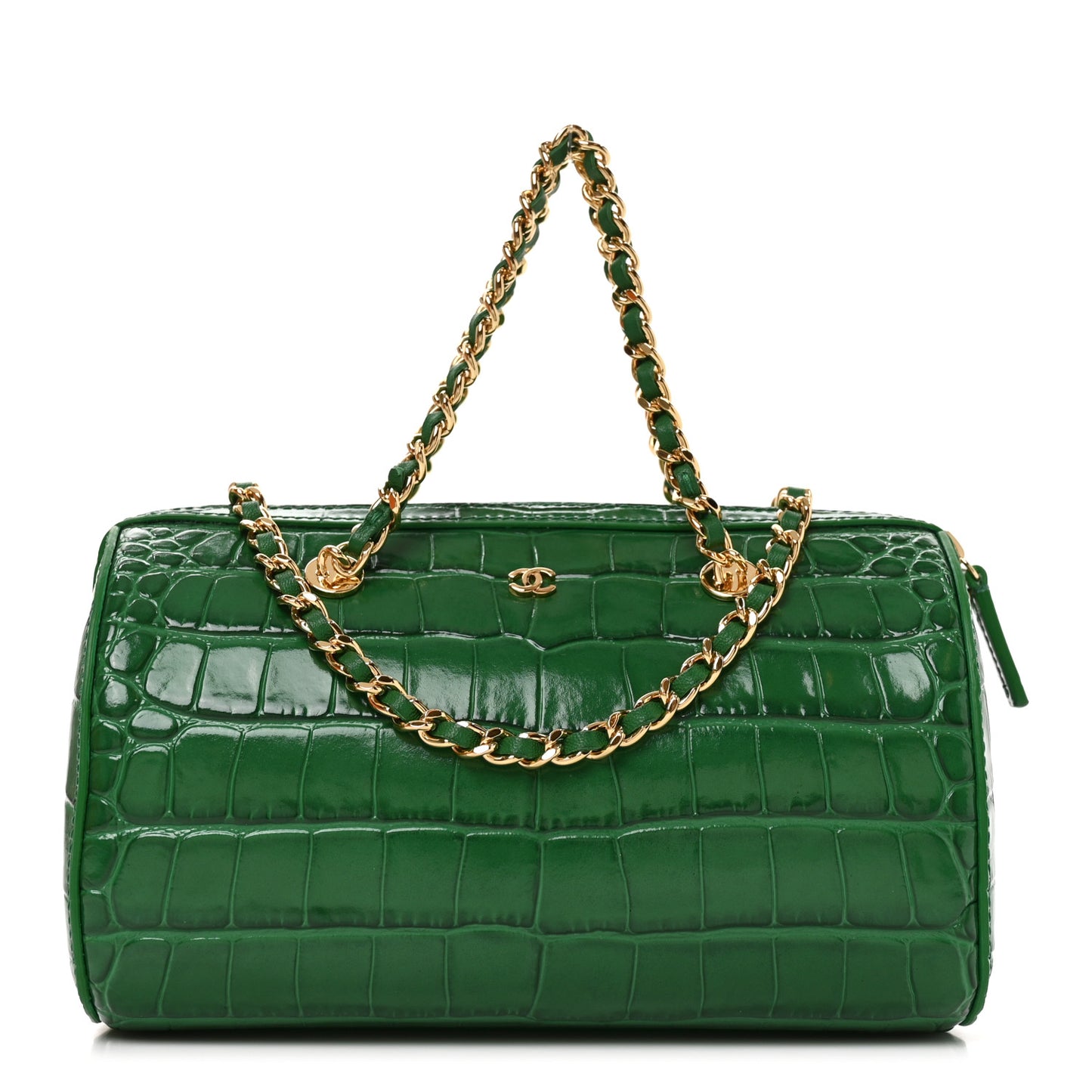 Calfskin Crocodile Embossed Mini Bowling Clutch With Chain Green
