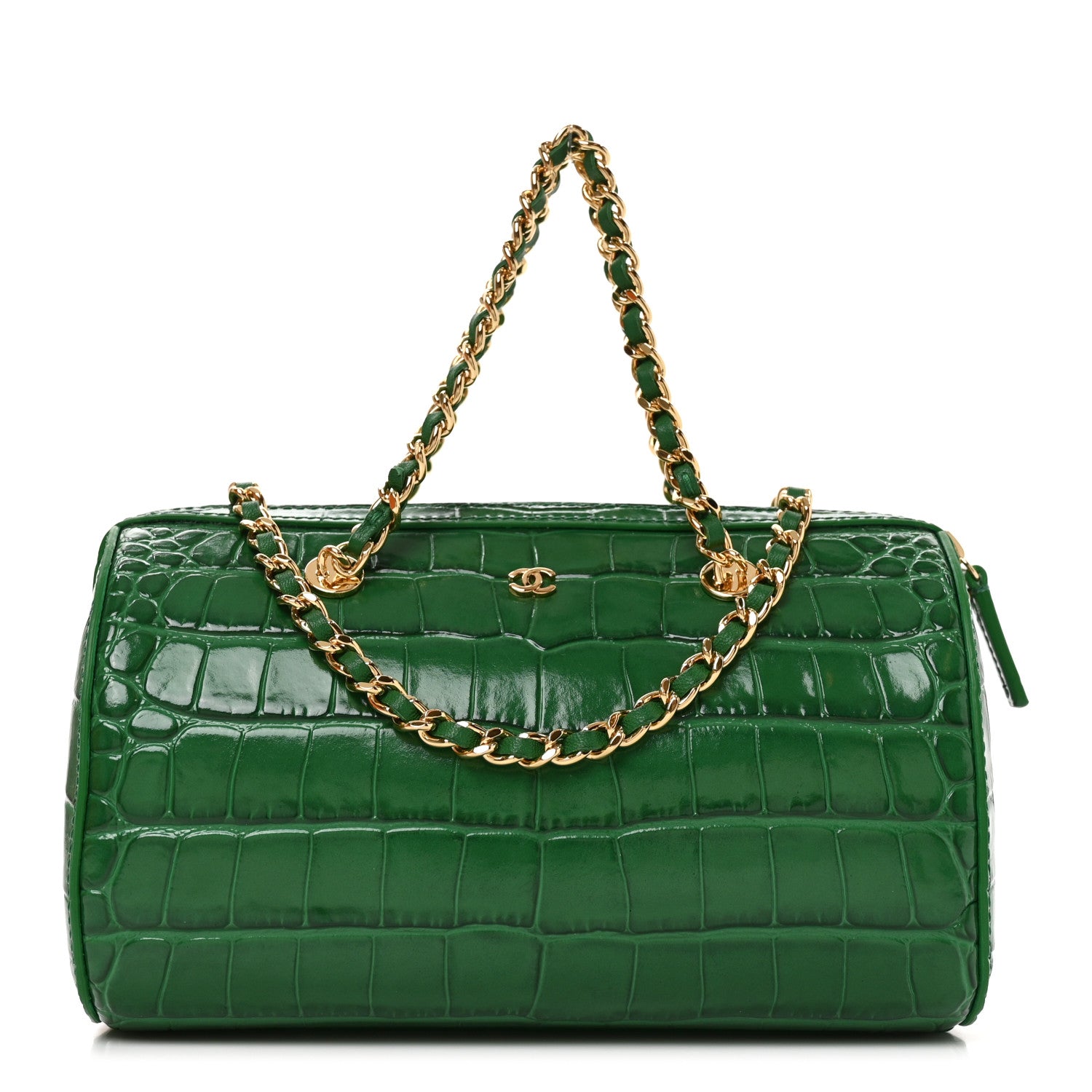 Chanel Calfskin Crocodile Embossed Mini Bowling Clutch With Chain Green 1 of 11