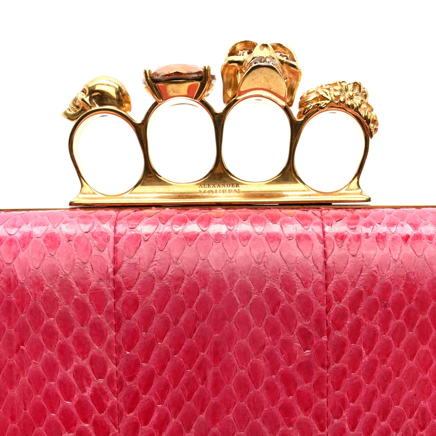 Snakeskin Knuckle Box Clutch Pink