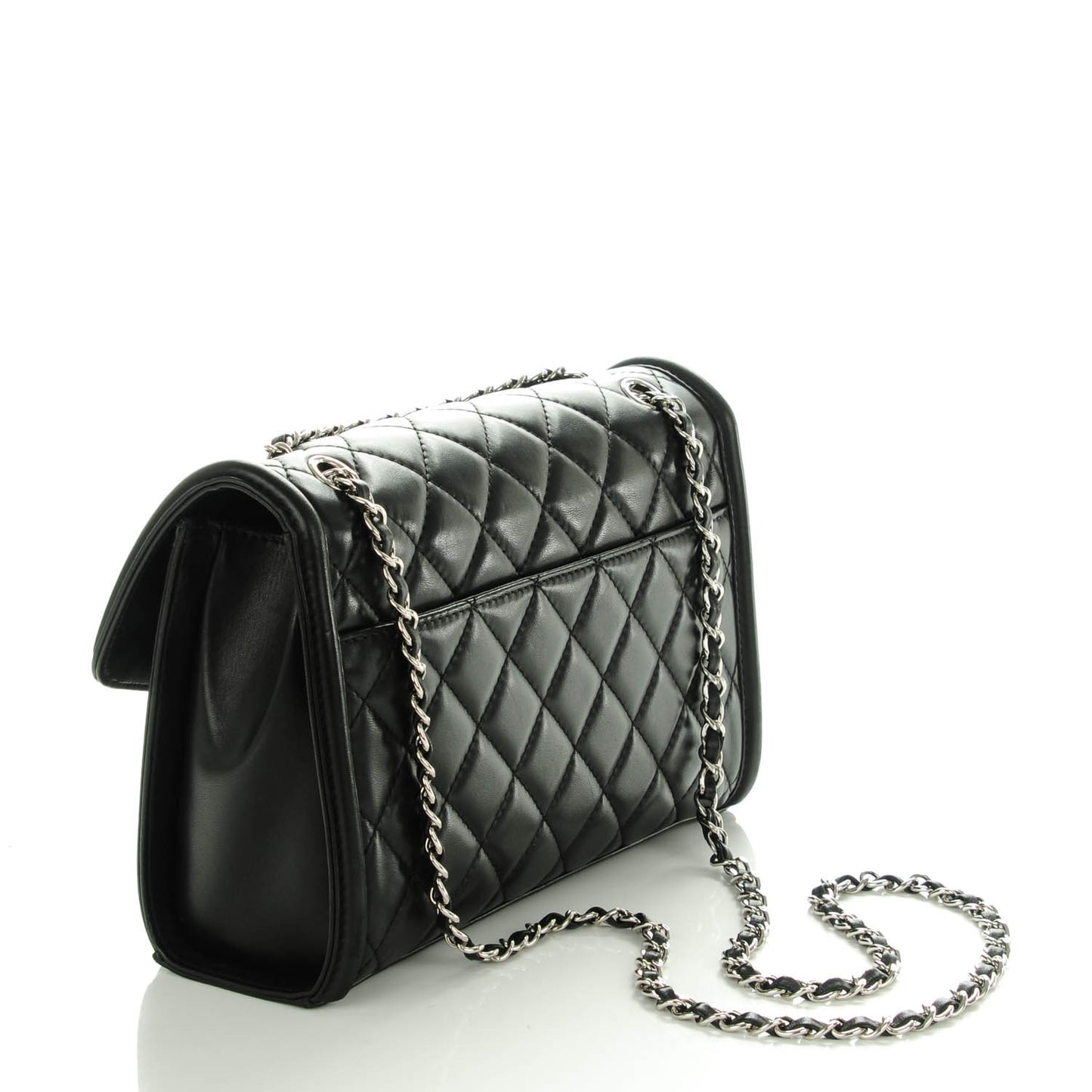 Lambskin Quilted Large Geometric Flap Black