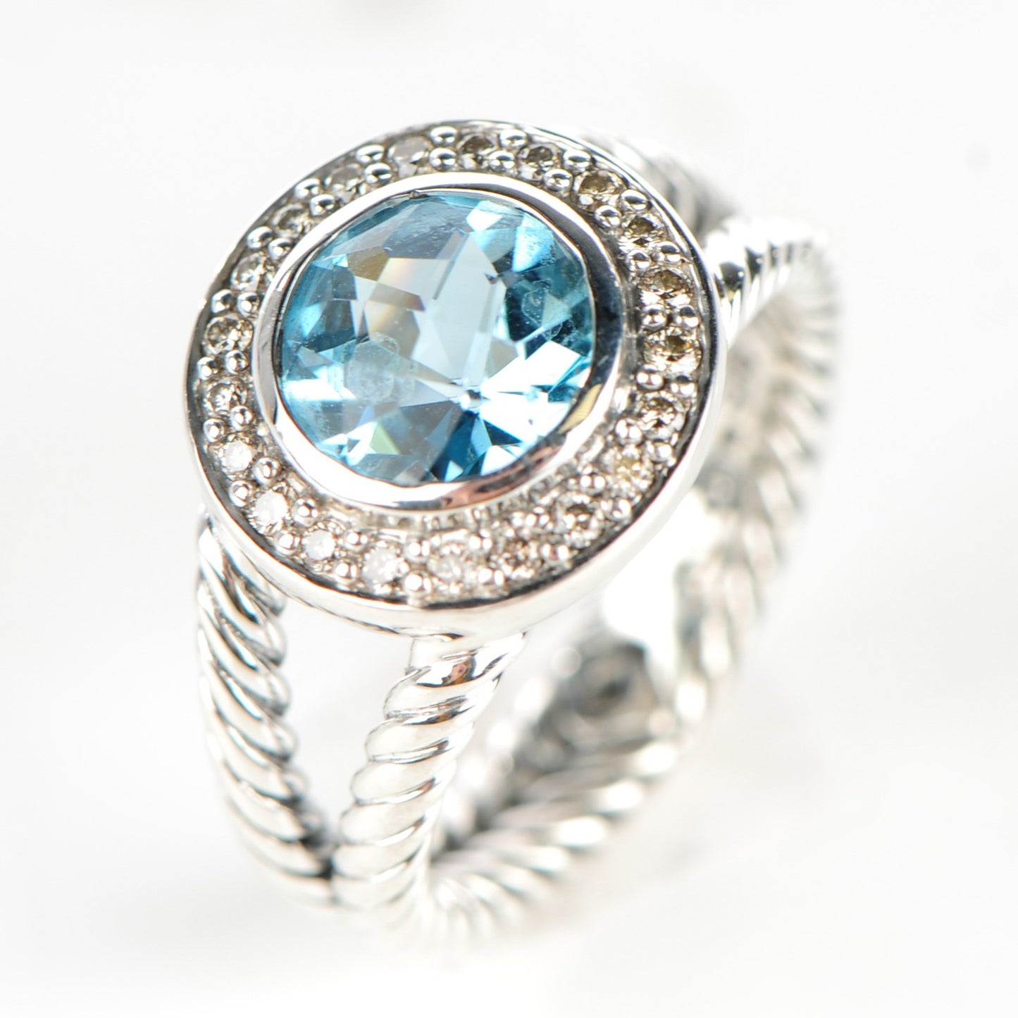 Sterling Silver Diamond Blue Topaz 8mm Petite Cerise Ring 54 7