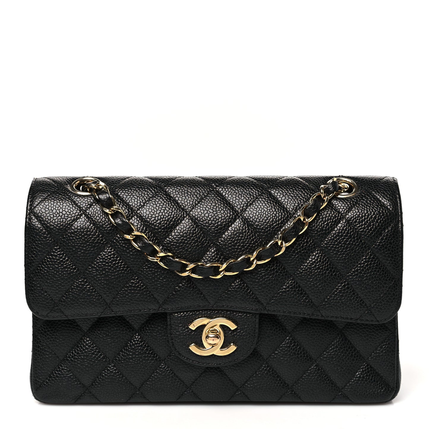 Caviar Quilted Small Double Flap Black