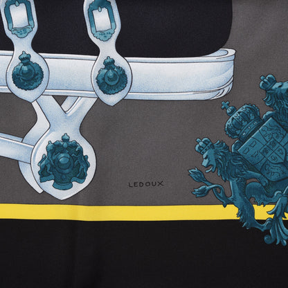 Hermes Silk Harnais De Cour Scarf 90 Noir Gris Marine 5 of 8