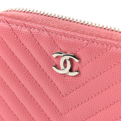 Chanel Caviar Chevron Quilted Zip Around Coin Purse Pink 11 of 11