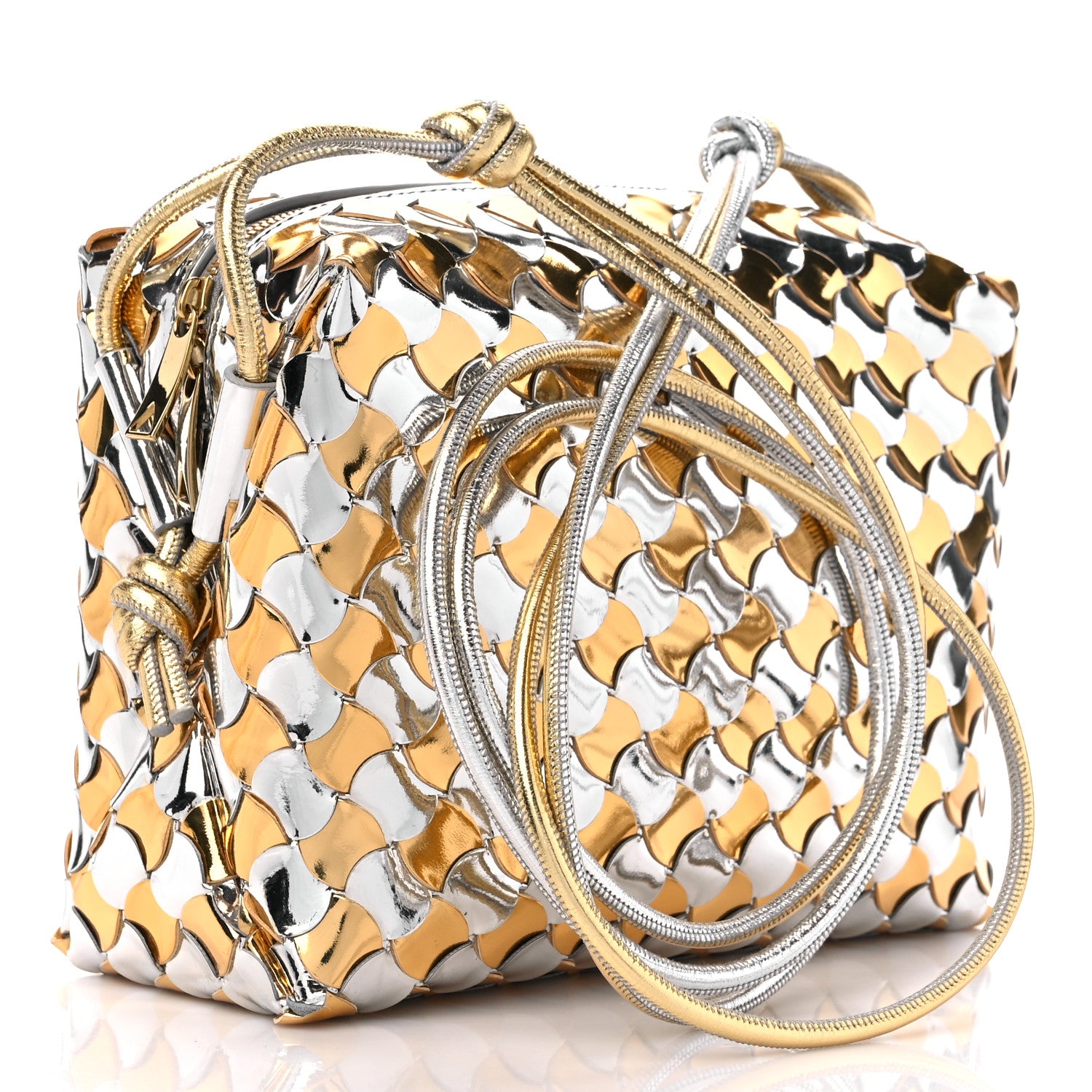 Bottega Veneta Metallic Lambskin Intrecciato Knot Small Loop Camera Bag Silver Gold 3 of 9