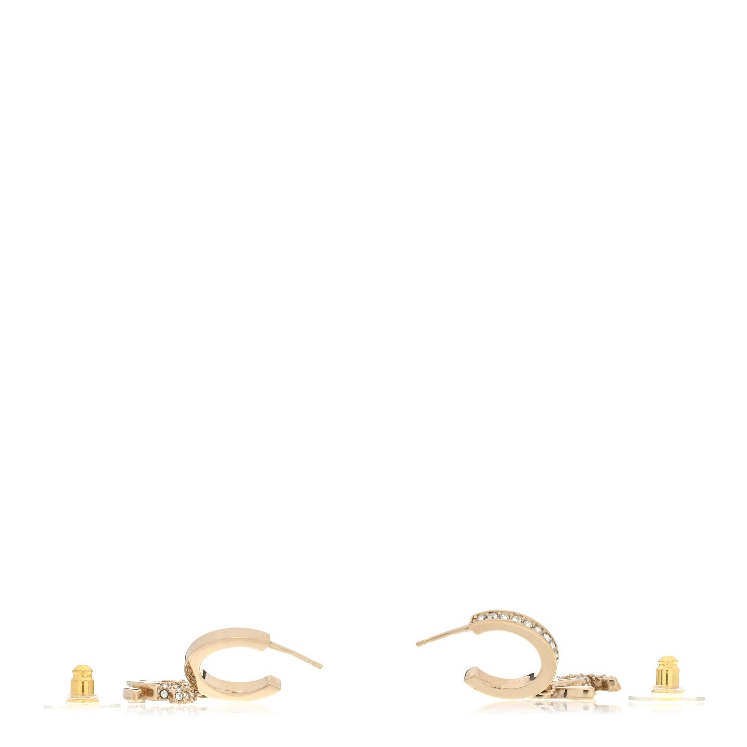 Chanel Crystal Bead CC Hoop Drop Earrings Light Gold 3 of 5