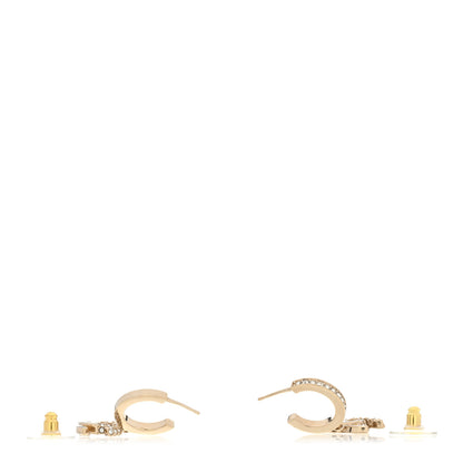 Chanel Crystal Bead CC Hoop Drop Earrings Light Gold 3 of 5