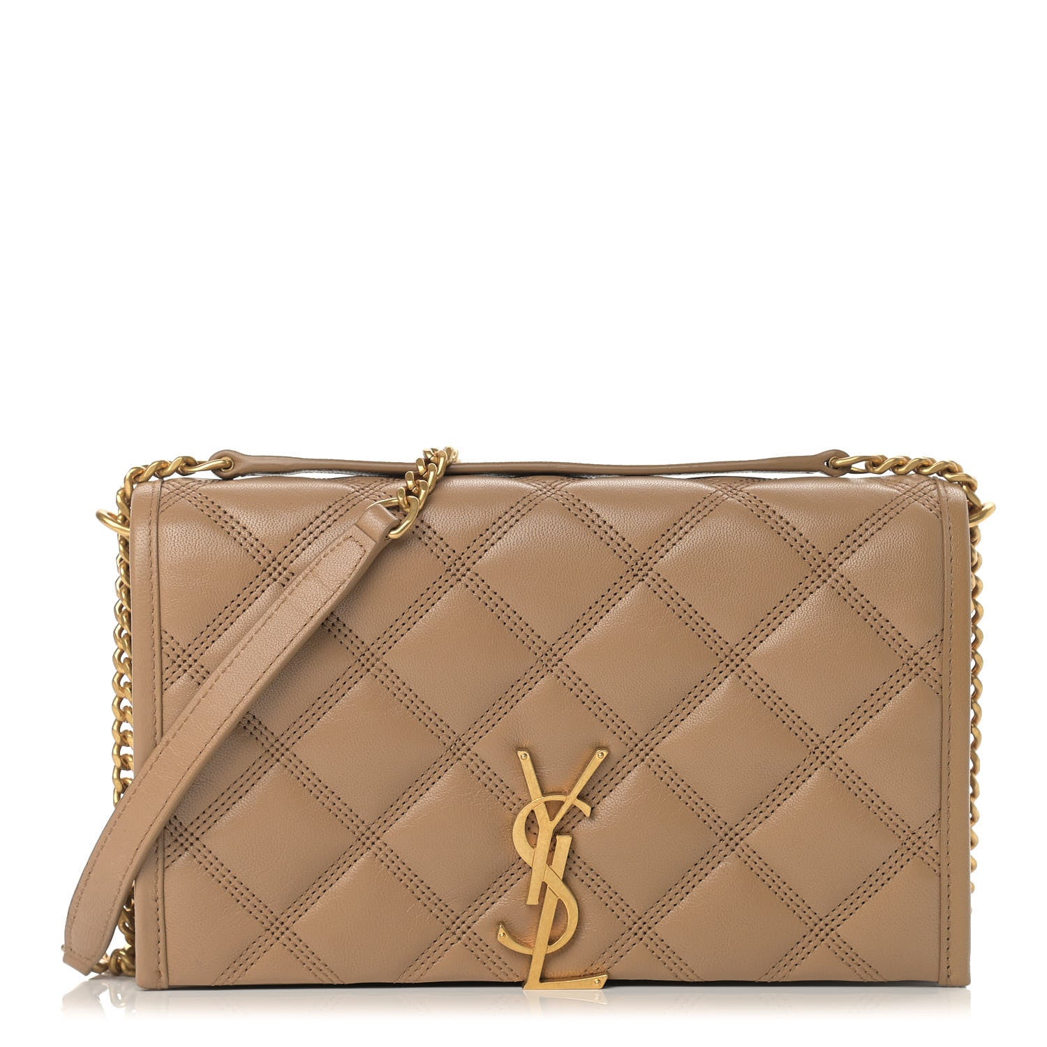 Saint Laurent Lambskin Diamond Quilted Becky Chain Wallet Gold Sand 1 of 8