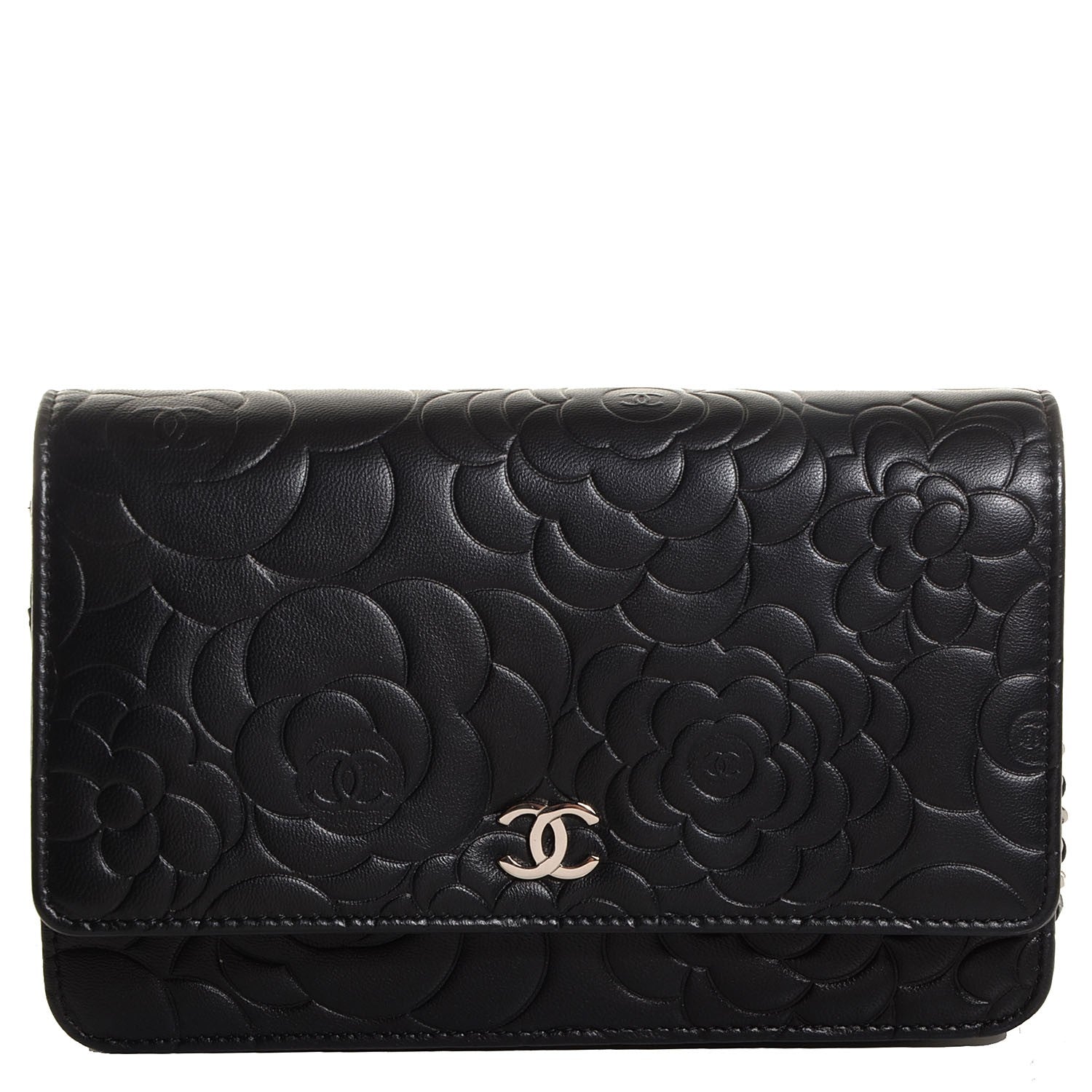 Chanel Lambskin Camellia Wallet on Chain WOC Black 1 of 9