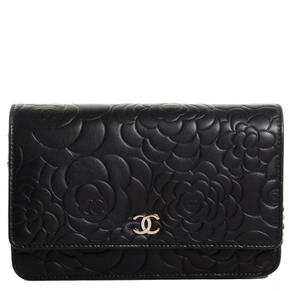 Chanel Lambskin Camellia Wallet on Chain WOC Black 1 of 9