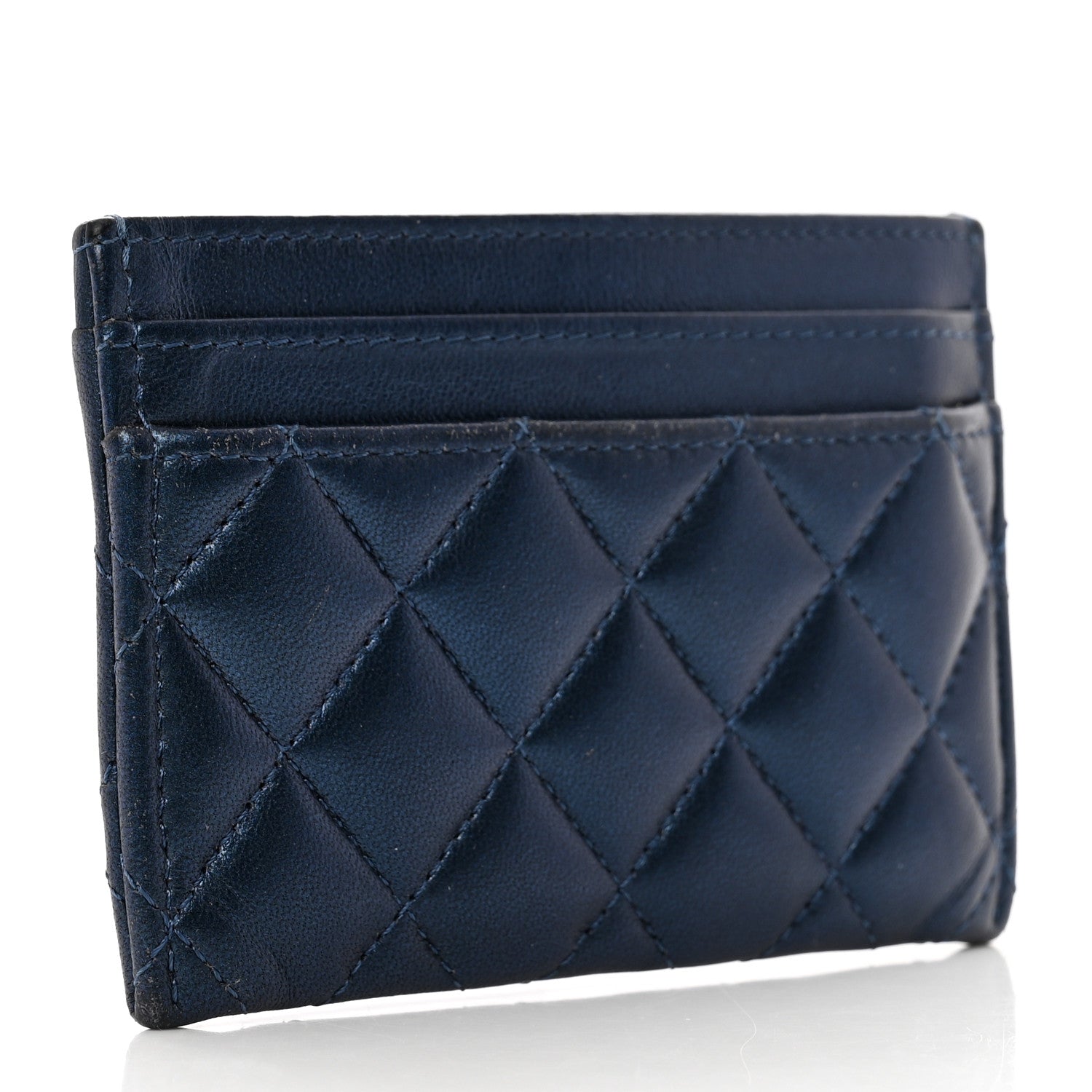 Chanel Metallic Lambskin Quilted Boy Card Holder Navy Blue 3 of 9