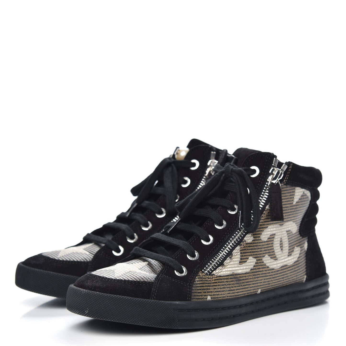 Canvas Suede CC Star Zipped High Top Sneakers 36.5 Black