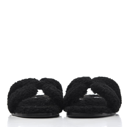Hermes Woolskin Oran Sandals 39.5 Black 2 of 12