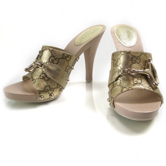Guccissima Wooden Horsebit Heels 6.5