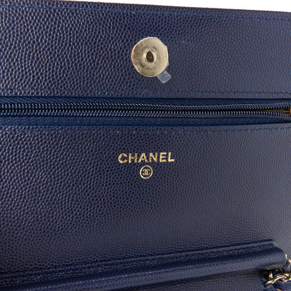 Chanel Caviar Quilted Hammered CC Wallet on Chain WOC Navy Blue 5 of 10