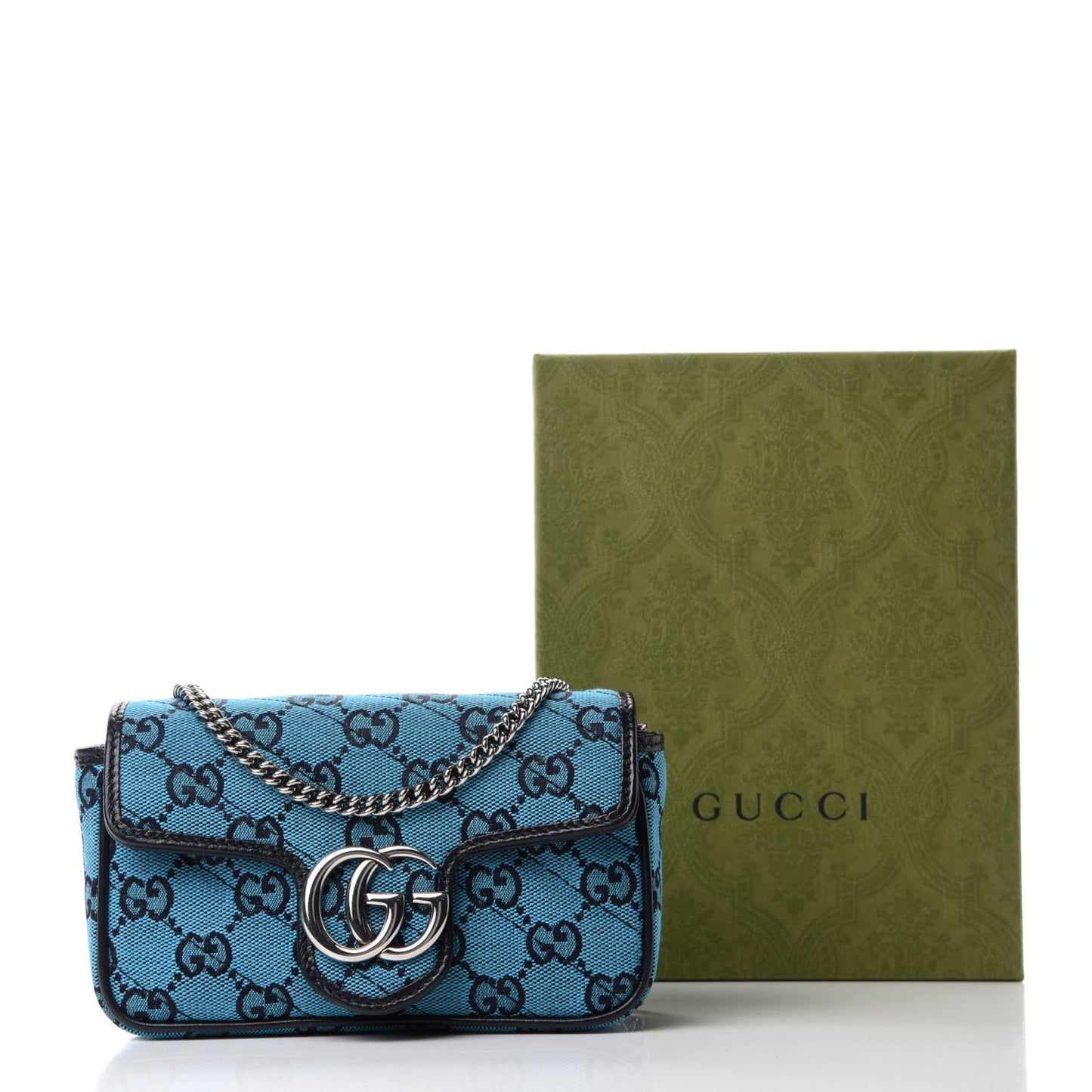 Monogram Multicolor Matelasse Diagonal Super Mini GG Marmont Shoulder Bag Light Blue