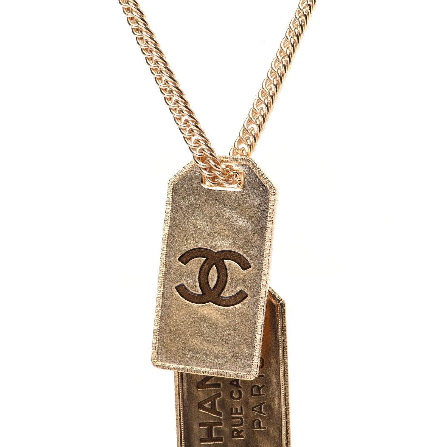Chanel ID Dog Tag Charm Necklace Gold 5 of 9