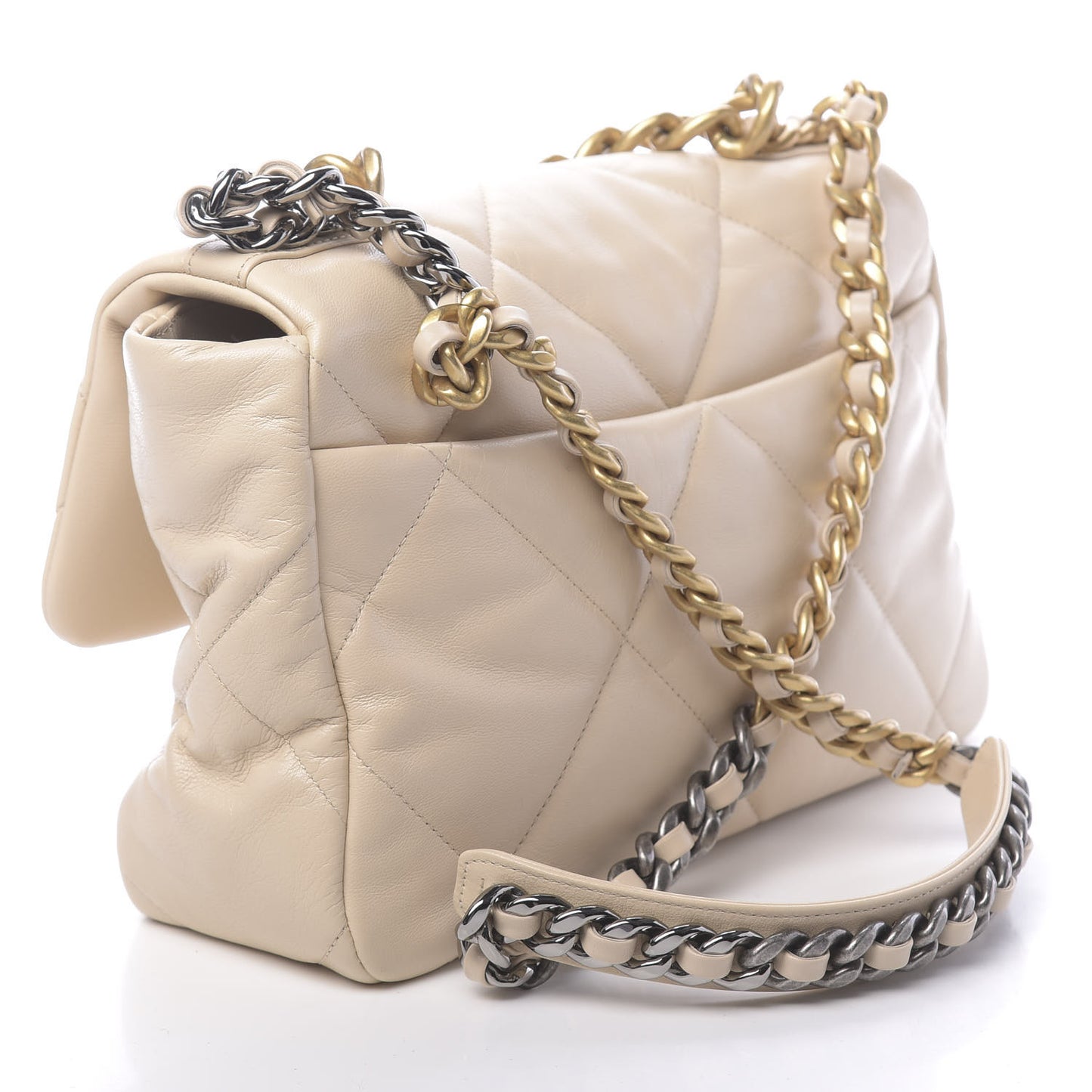 Goatskin Quilted Large 19 Flap Beige