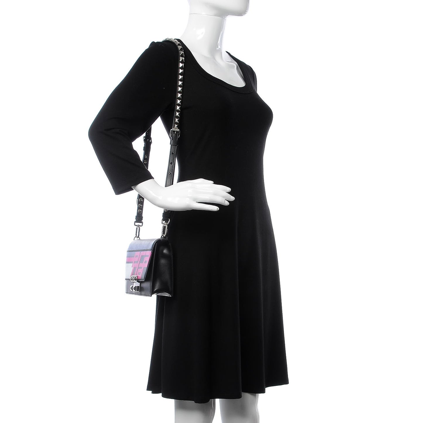 City Calfskin Saffiano Racing Logo Elektra Shoulder Bag Fuxia Black