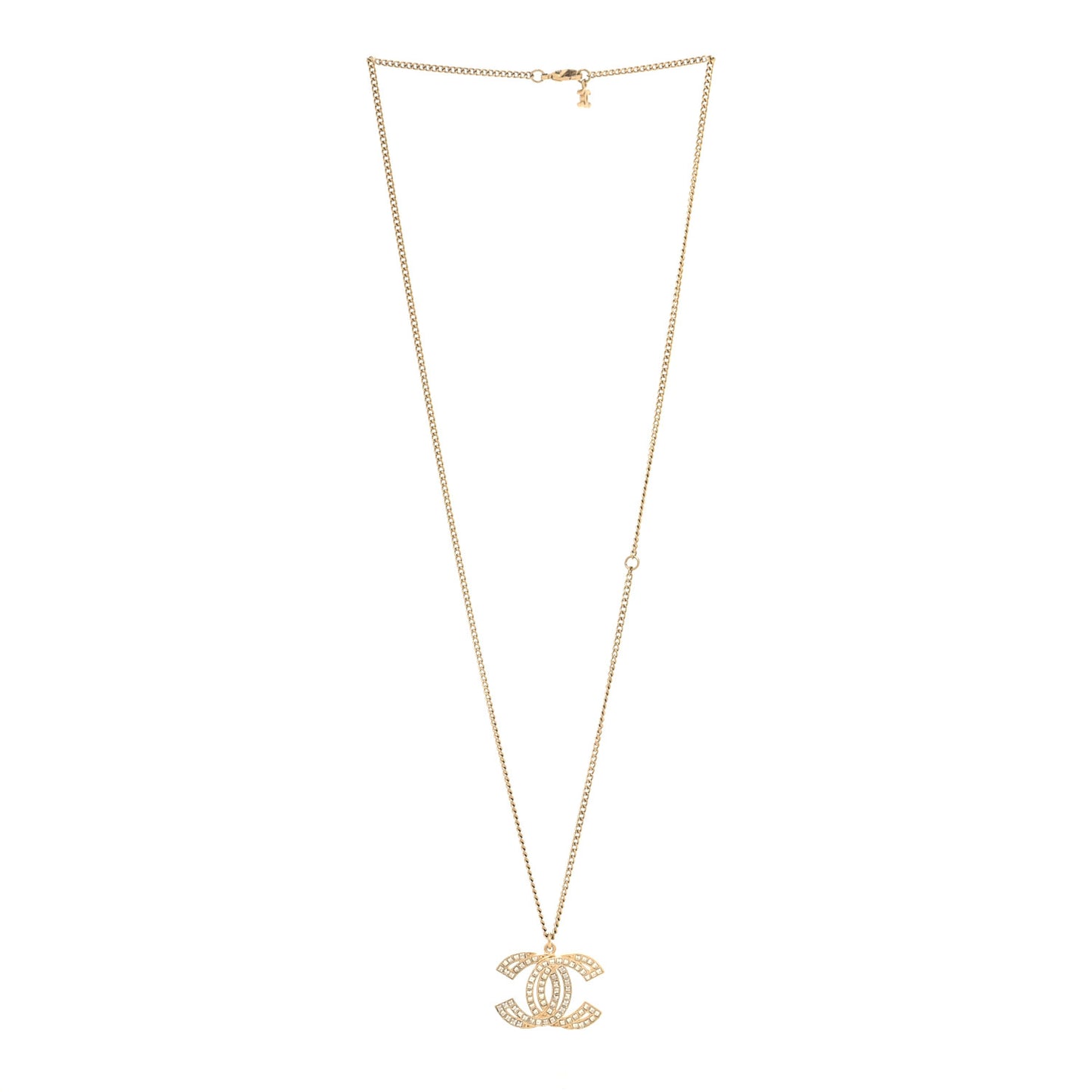 Metal Crystal Baguette CC Pendant Necklace Gold
