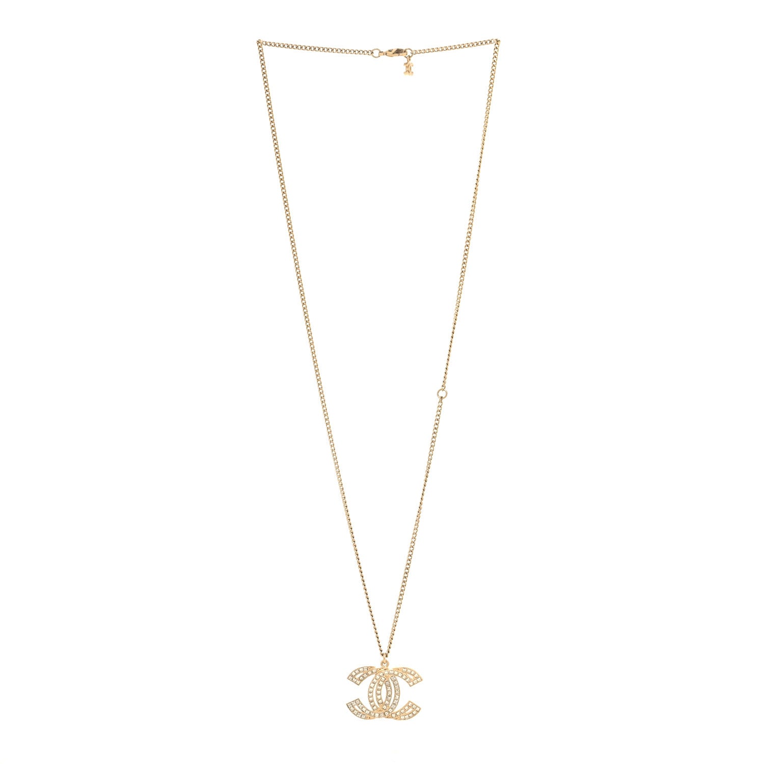 Chanel Metal Crystal Baguette CC Pendant Necklace Gold 3 of 4