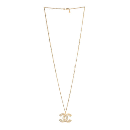 Chanel Metal Crystal Baguette CC Pendant Necklace Gold 3 of 4