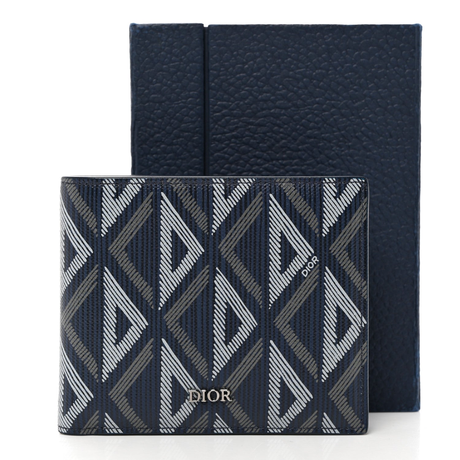 Christian Dior Coated Canvas Calfskin CD Diamond Bifold Wallet Navy 3 of 9