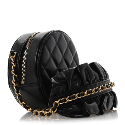 Chanel Lambskin Quilted Romance Round Clutch With Chain Black 3 of 13