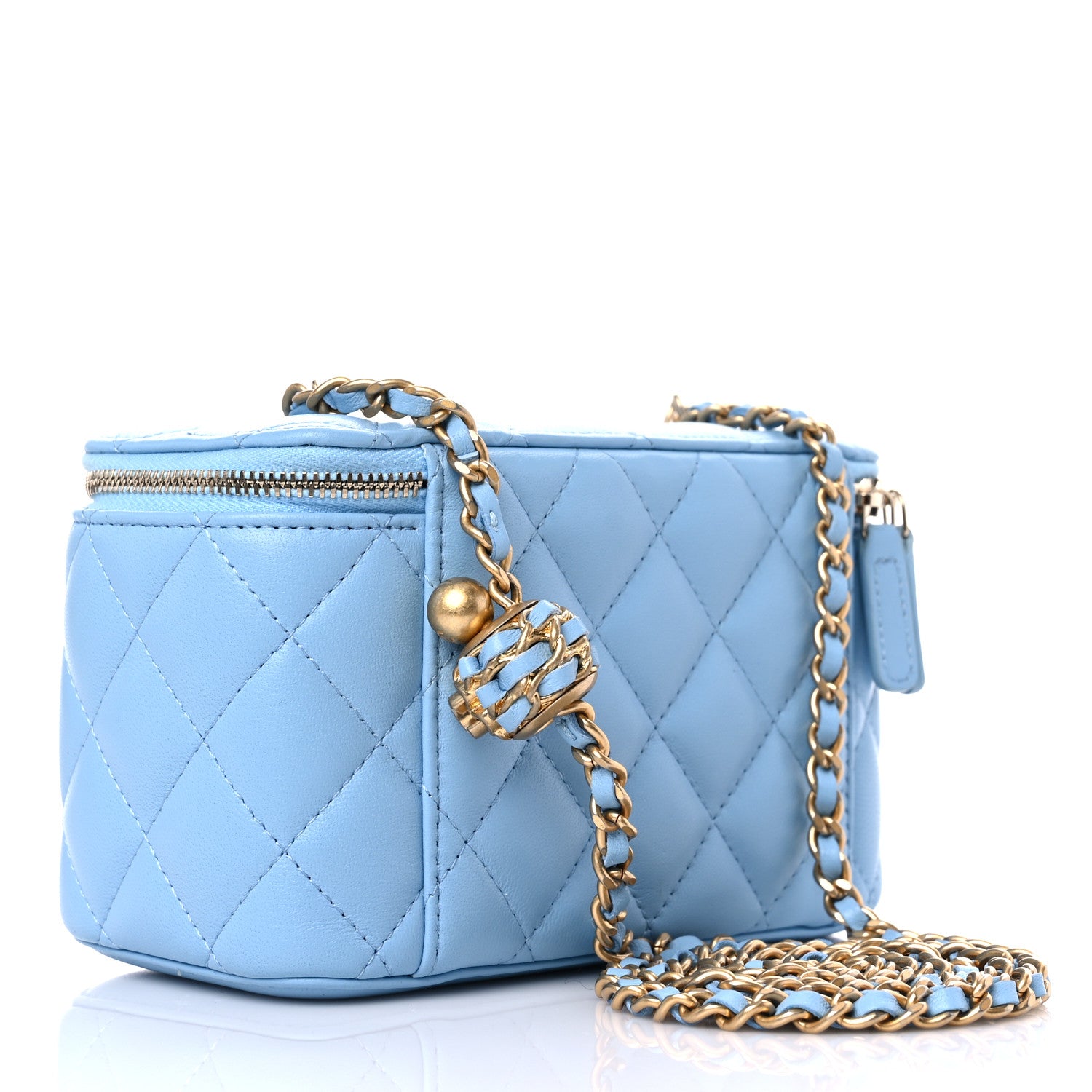 Chanel Lambskin Quilted Pearl Crush Small Vanity Case With Chain Light Blue 4 of 12