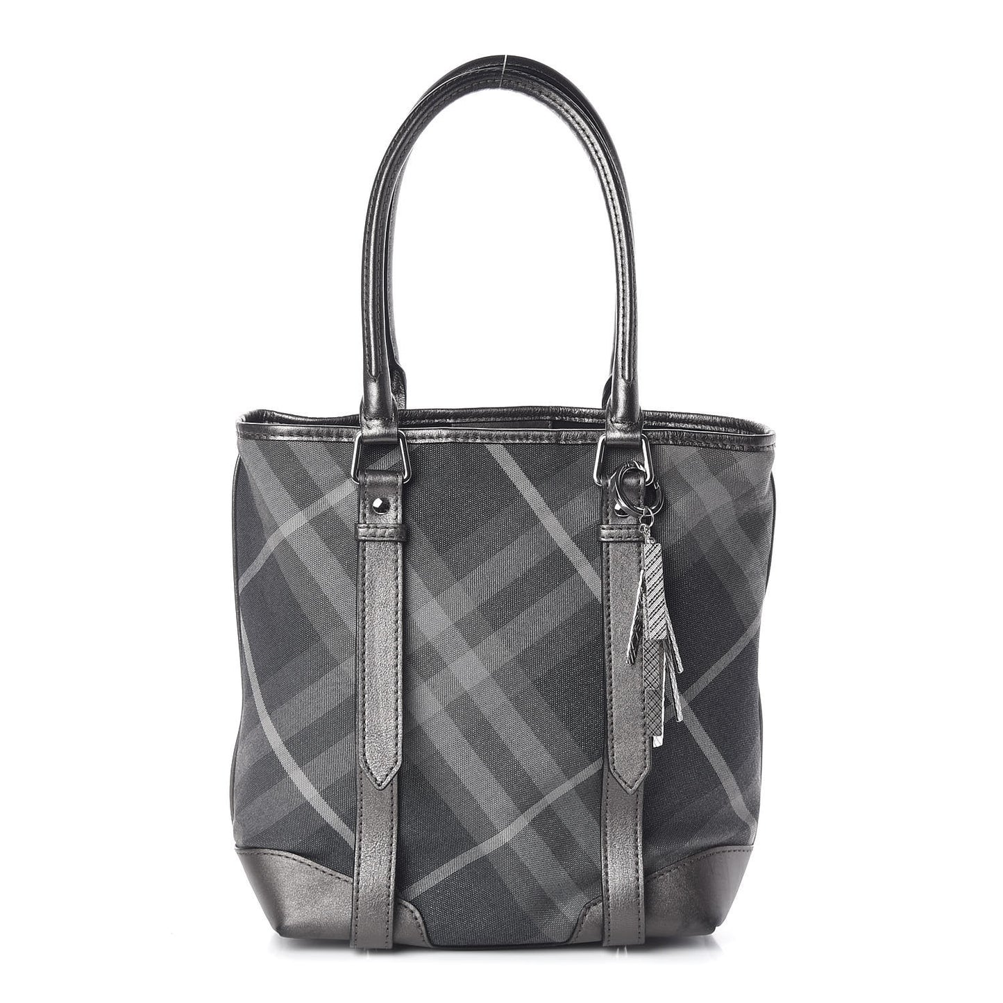 Canvas Calfskin Shimmer Check Tote Grey