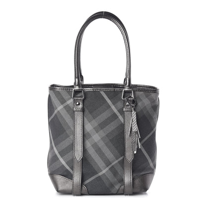 Burberry Canvas Calfskin Shimmer Check Tote Grey 1 of 9