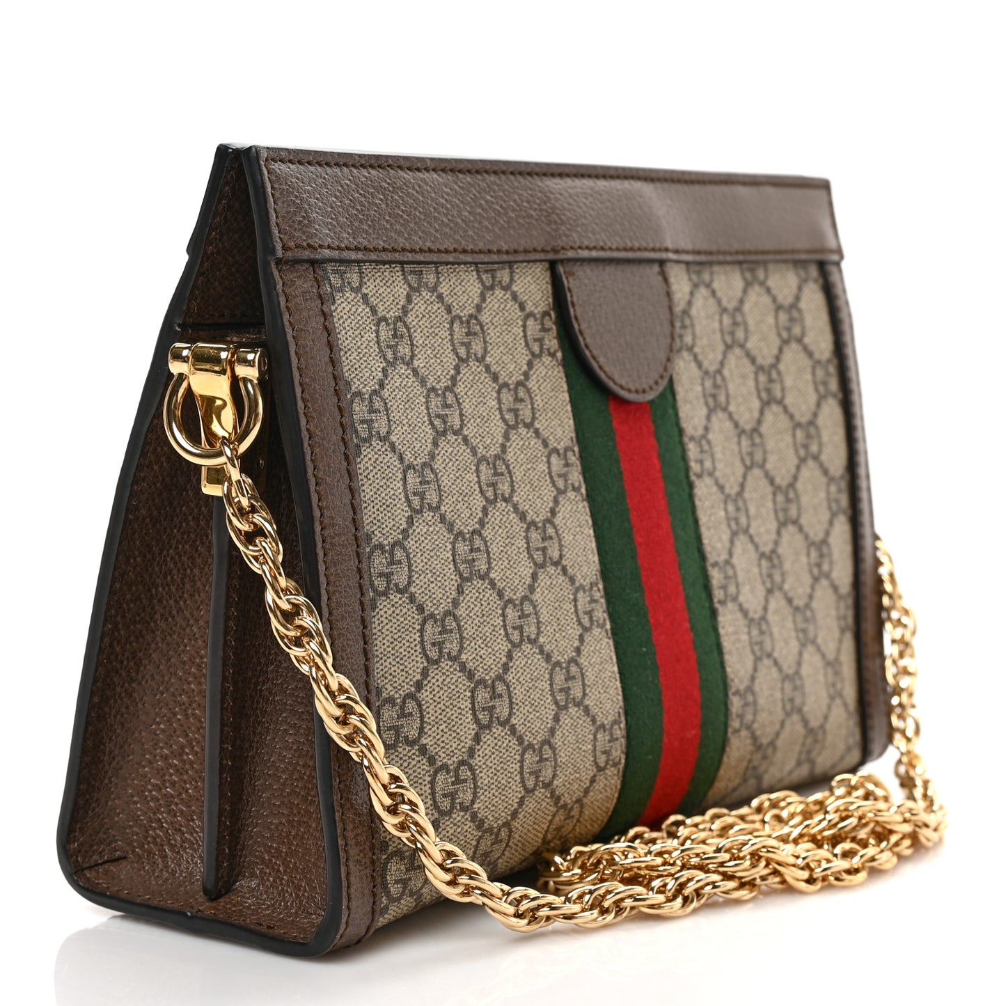 GG Supreme Monogram Web Small Ophidia Chain Shoulder Bag Brown