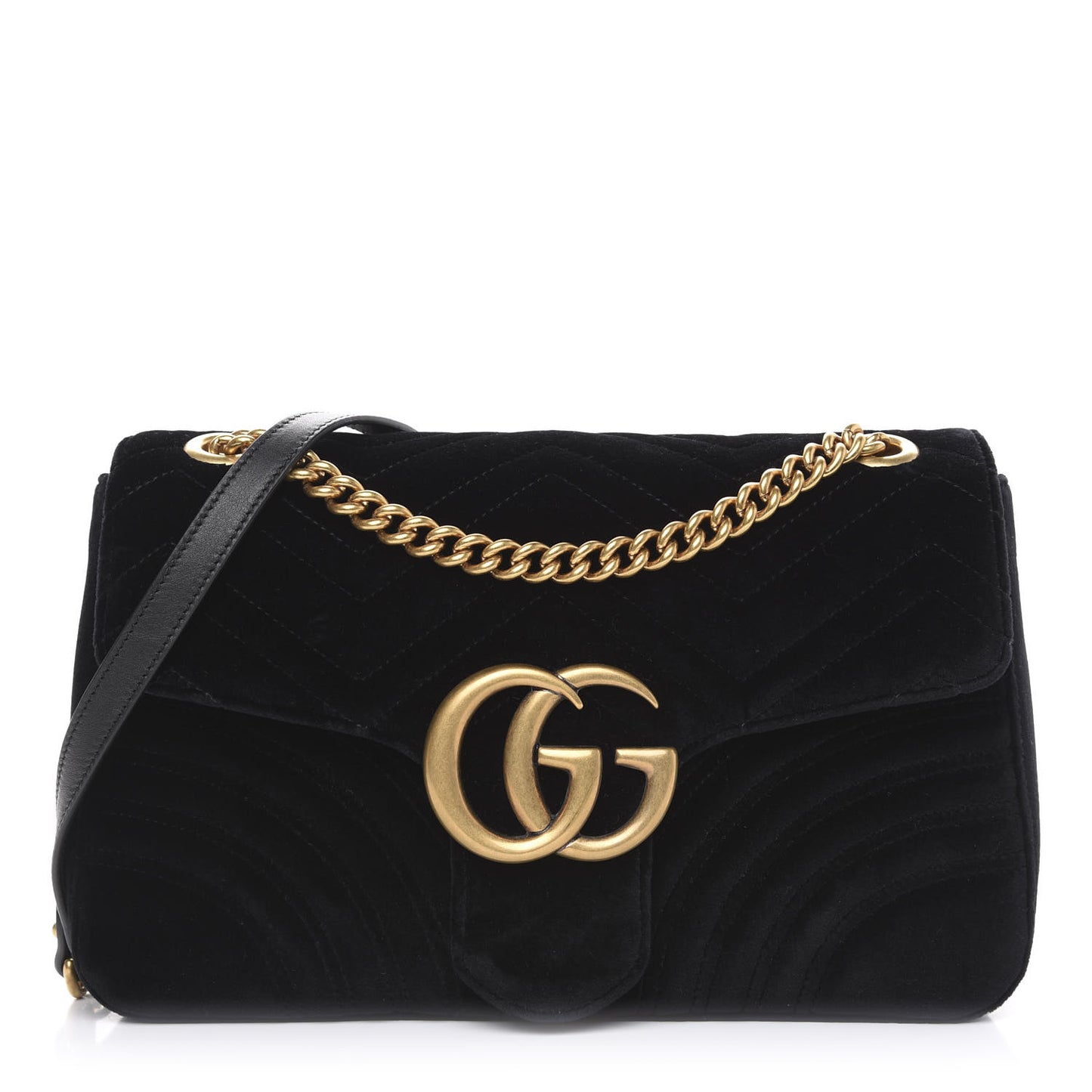 Velvet Matelasse Medium GG Marmont Shoulder Bag Black