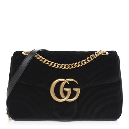 Gucci Velvet Matelasse Medium GG Marmont Shoulder Bag Black 1 of 10