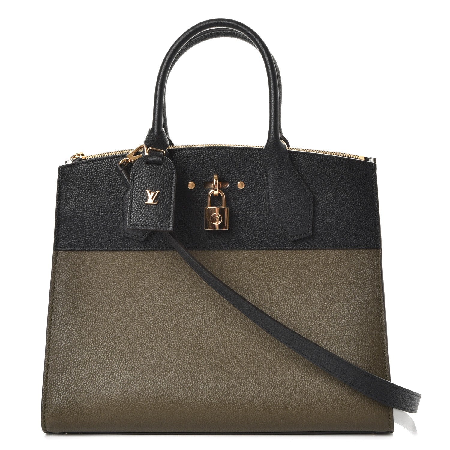 Louis Vuitton Calfskin City Steamer MM Kaki Black 1 of 8