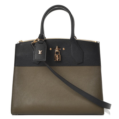 Louis Vuitton Calfskin City Steamer MM Kaki Black 1 of 8