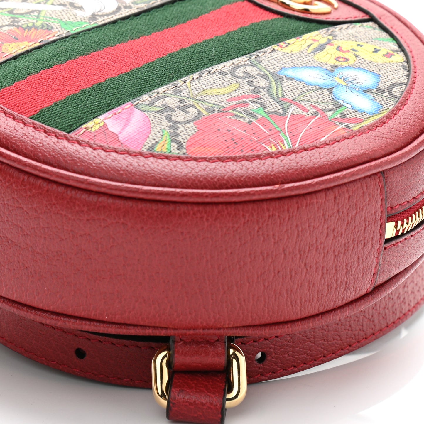 GG Supreme Monogram Web Flora Mini Ophidia Round Backpack Red