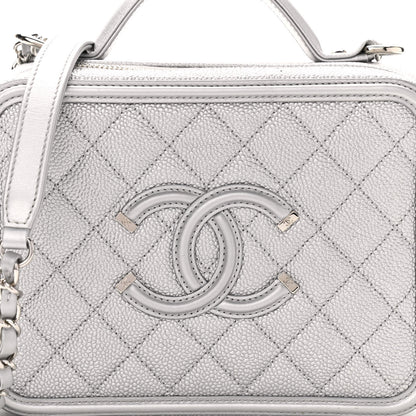Chanel Metallic Caviar Quilted Medium CC Filigree Vanity Case Silver 8 of 10