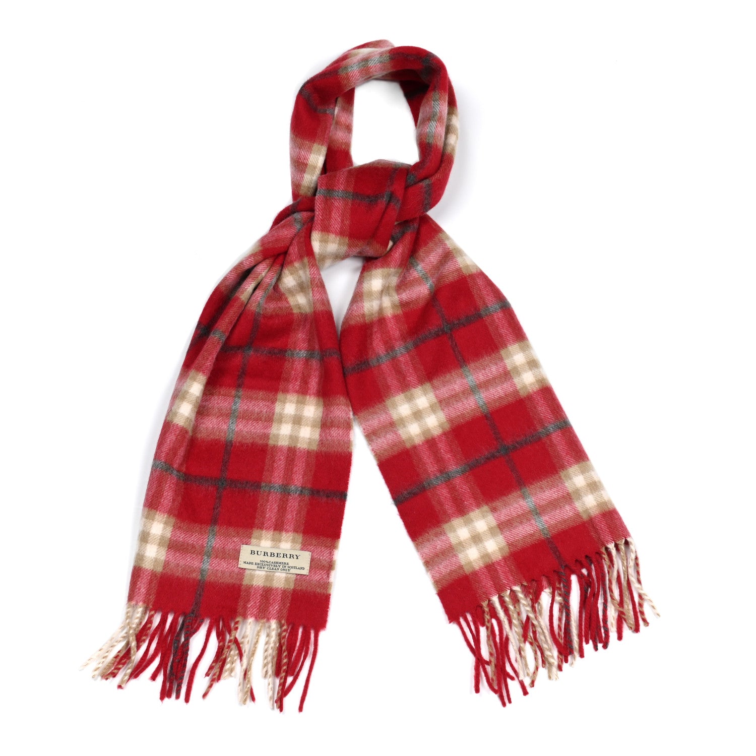 Burberry Cashmere Check Fringe Scarf Red 1 of 5